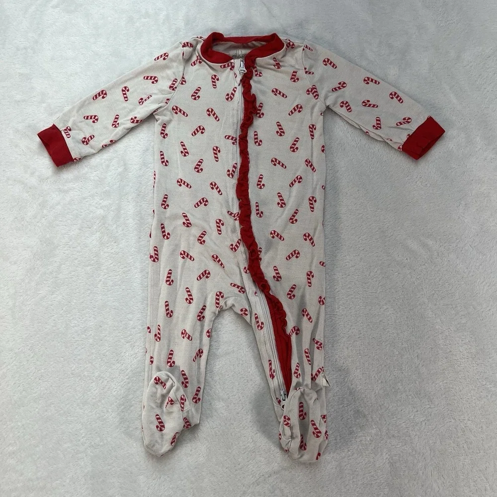 Milkberry Bamboo Sleeper Baby Girl 0-3m Ruffle Butt Christmas Candy Canes